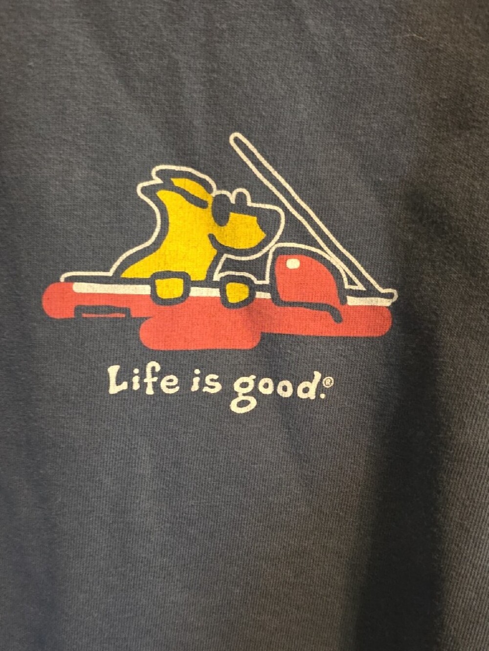 Life Is Good Navy Tee with Yellow Dog in Red Car Graphic - Picture 3 of 6